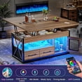 thumbnail image 4 of 40" Lift Top Coffee Table, 4 in 1 Multifunctional Coffee Tables with Storage Cabinet for Living Room, Small Farmhouse Center Table with 2 Fabric Drawers & LED Light for Dining Room, Oak Brown, 4 of 8
