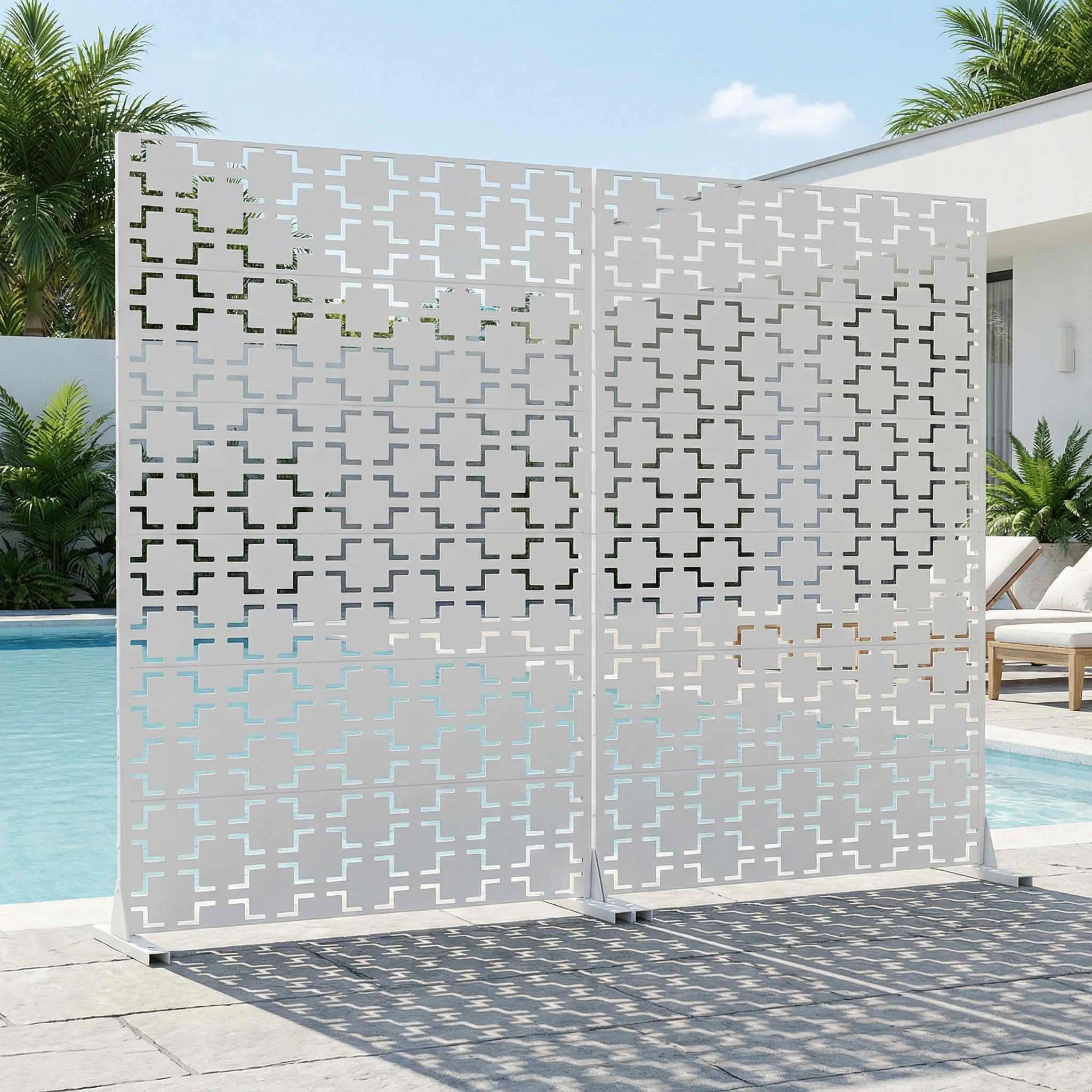 MAYEERTY 72x47 White Double-sided Outdoor Natural Privacy Panel Screen, 6 Piece Set Natural Folding Divider for Backyard and Garden