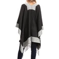 thumbnail image 2 of Sakkas Avi Women's Reversible Open Front Poncho Cardigan Ruana Cape Shawl W/Fringe - Border Charcoal - One Size Regular, 2 of 5