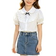 thumbnail image 2 of Odeerbi Camisa de Vestido de Algodón de Las Niñas Flor Bordado de Manga Corta Uniforme de La Escuela Con Bolsillo, 2 of 9