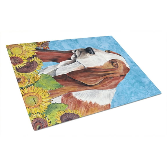 Carolines Treasures SC9066LCB 15 x 12 in. Basset Hound Glass Cutting Board - Large