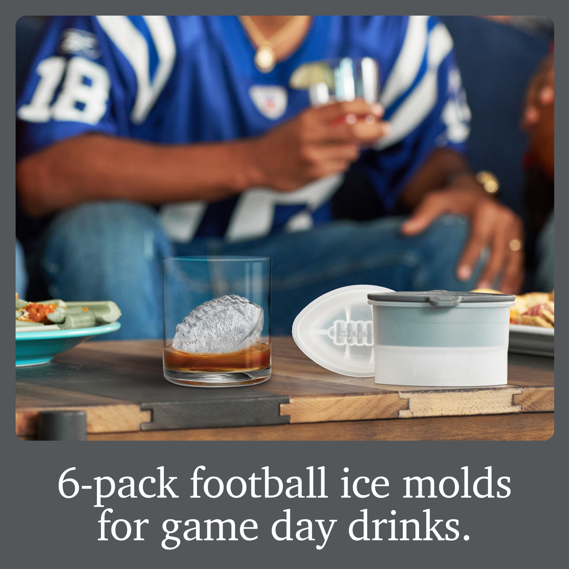 Tovolo Silicone Ice Mold, Football Shaped Large Ice Molds for Slow Melting Cocktail Drinks, Gift for Sports Fan, Pack of 6