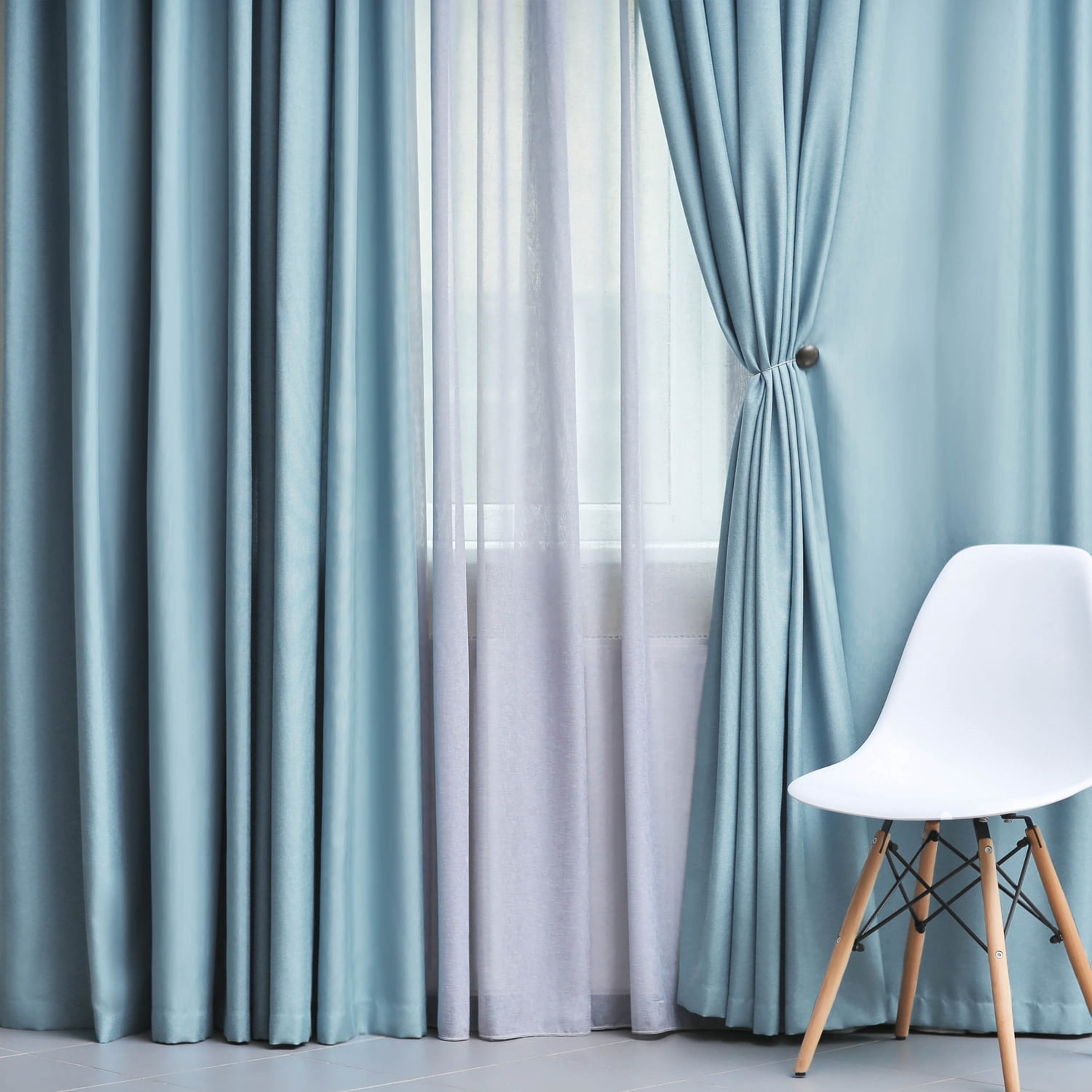 Superior Solid Blackout Curtain Set of 8, 52" x 84", Light Blue