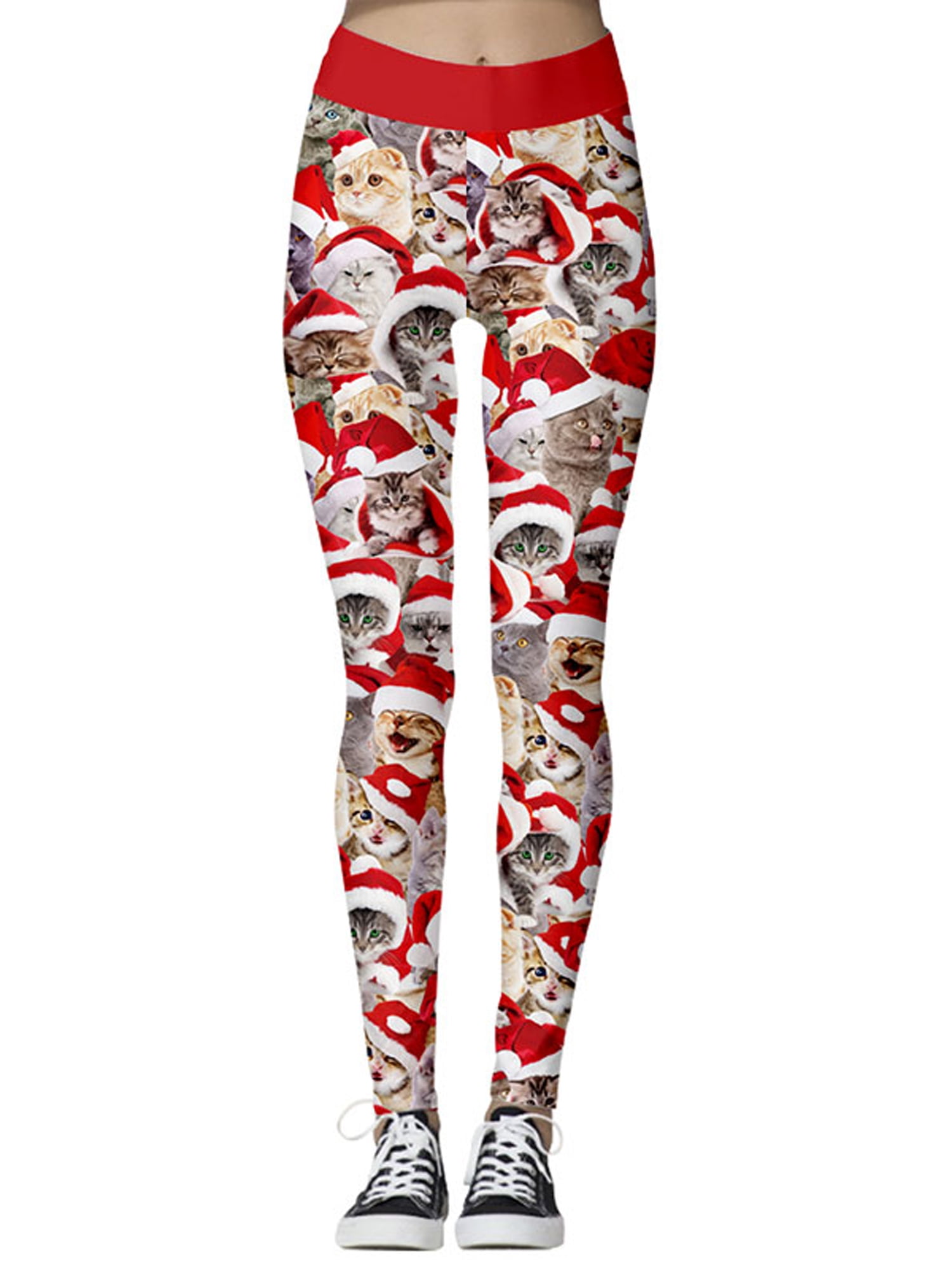LADIES BIG SANTA ALL OVER PRINT 2 POCKET TROUSER WOMENS XMAS LEGGING PAINT
