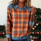 thumbnail image 2 of RKSTN Women's Plaid Print Sweatshirts Oversized Lapel Denim Patchwork Stitching Pullover Top Womens Casual Plus Size Turndown Collared Loose Long Sleeve T Shirts Trendy Retro Streetwear Sweatshirt, 2 of 5
