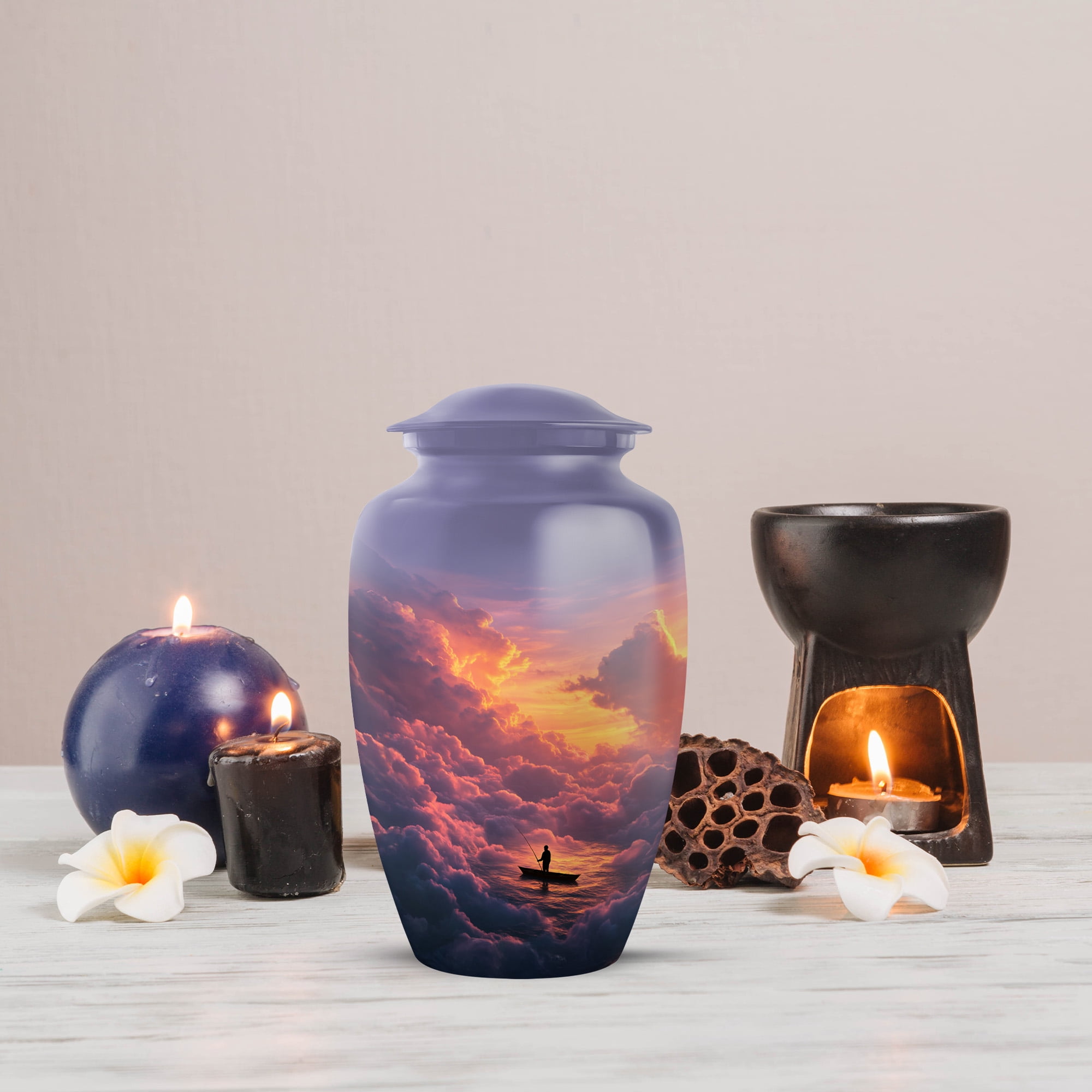 MUKTIVE Fishing Memorial Urns for Human Ashes Adult Female, Large Ocean Cremation Urns for Adult Male, Purple Decorative Urn for Home, Office Decor, Burial Urn for Human Ashes, 10 Inch