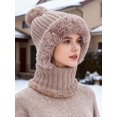 thumbnail image 2 of Gustave Women's 3 in 1 Beanie Hat with Scarf and Mask, Winter Warm Fleece Lined Knitted Hat with Faux Fur Pompom Ski Balaclava Scarf and Mask Set for Cold Weather - Khaki, 2 of 8