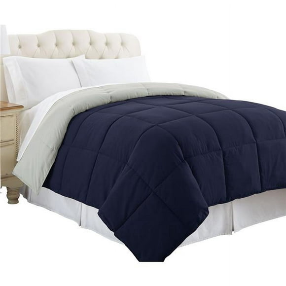 Benzara BM46028 Genoa Reversible Queen Size Comforter with Box Quilting&#44; Silver & Blue