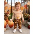 thumbnail image 3 of Cjfdfy Newborn Baby Girl Thanksgiving Fall Outfit Turkey Ribbed Long Sleeve Romper Print Pants and Bow Headband 3pcs Infant Cute My First Thanksgiving Fall Winter Outfits 0-18M, 3 of 9
