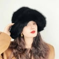 thumbnail image 2 of UTSJKR Women Winter Fuzzy Bucket Hat Warm Plush Faux Fur Fisherman Cap Mongolian Ski Beret Panama Caps Fluffy Ushanka Hat Black, 2 of 3