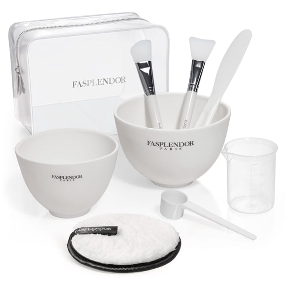 Juego de cuencos para mezclar mascarillas faciales Fesplendor con cepillos y bolsa 8 en 1