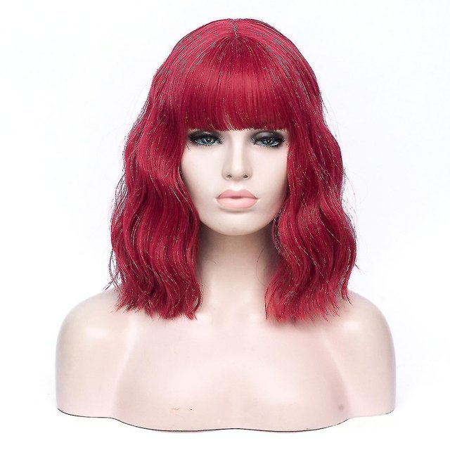 Peluca sintética corta Peluca ondulada para mujer Hasta los hombros Peluca de cosplay de Halloween Peluca de moda para disfraz de niña, Claret