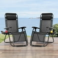 thumbnail image 2 of CL.HPAHKL Zero Gravity Lawn Lounge Chairs Set of 2, Adjustable Patio Reclining Chair with Pillow and Cup Holder, Folding Outdoor Chairs for Deck Beach Yard, Black, 2 of 8