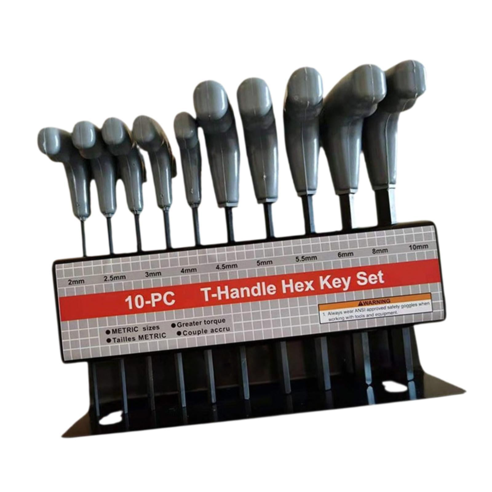koolsoo 10x Generic T Handle Allen Wrench Set Hex Key Wrench Set Practical Professional Easy to Use Hexagon Spanner Set for Cars Metric