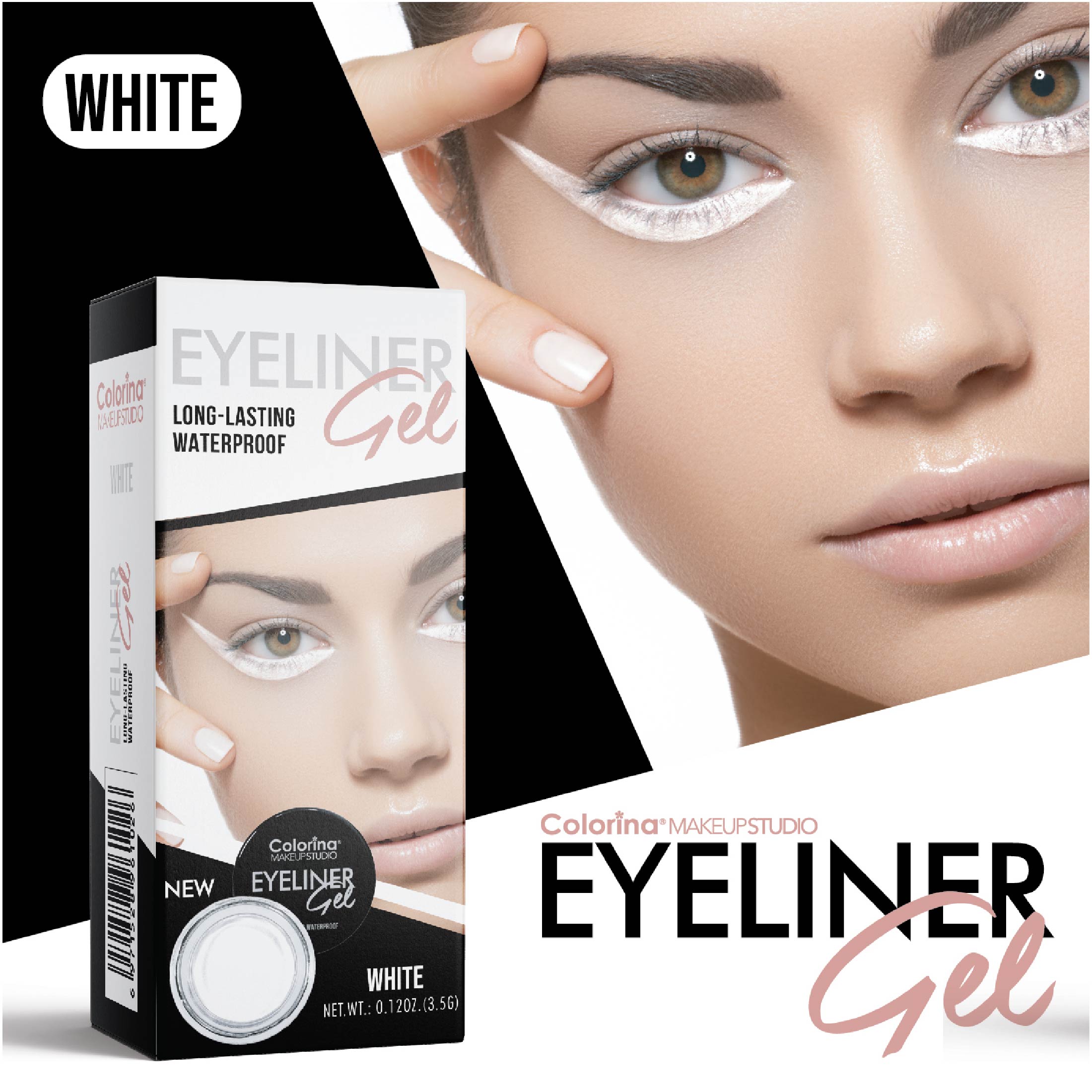 Colorina Makeup Studio Long Lasting Waterproof Eyeliner Gel White Color 0.14 oz