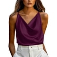 thumbnail image 4 of SSZMDLB Women Sleeveless V Neck Tank Top Satin Solid Slim Fit Elegant Party Blouse Casual Summer Tops Dressy Basic Tee Shirt Date Night Outfits, Purple 2XL, 4 of 8