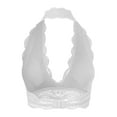 thumbnail image 3 of URBAN DAIZY Women's Seamless Lace Bra Scalloped Halter Padded Crop Top Lined Bralette Plunge Comfort Pads Yoga Bustier A17_6328 White S, 3 of 6
