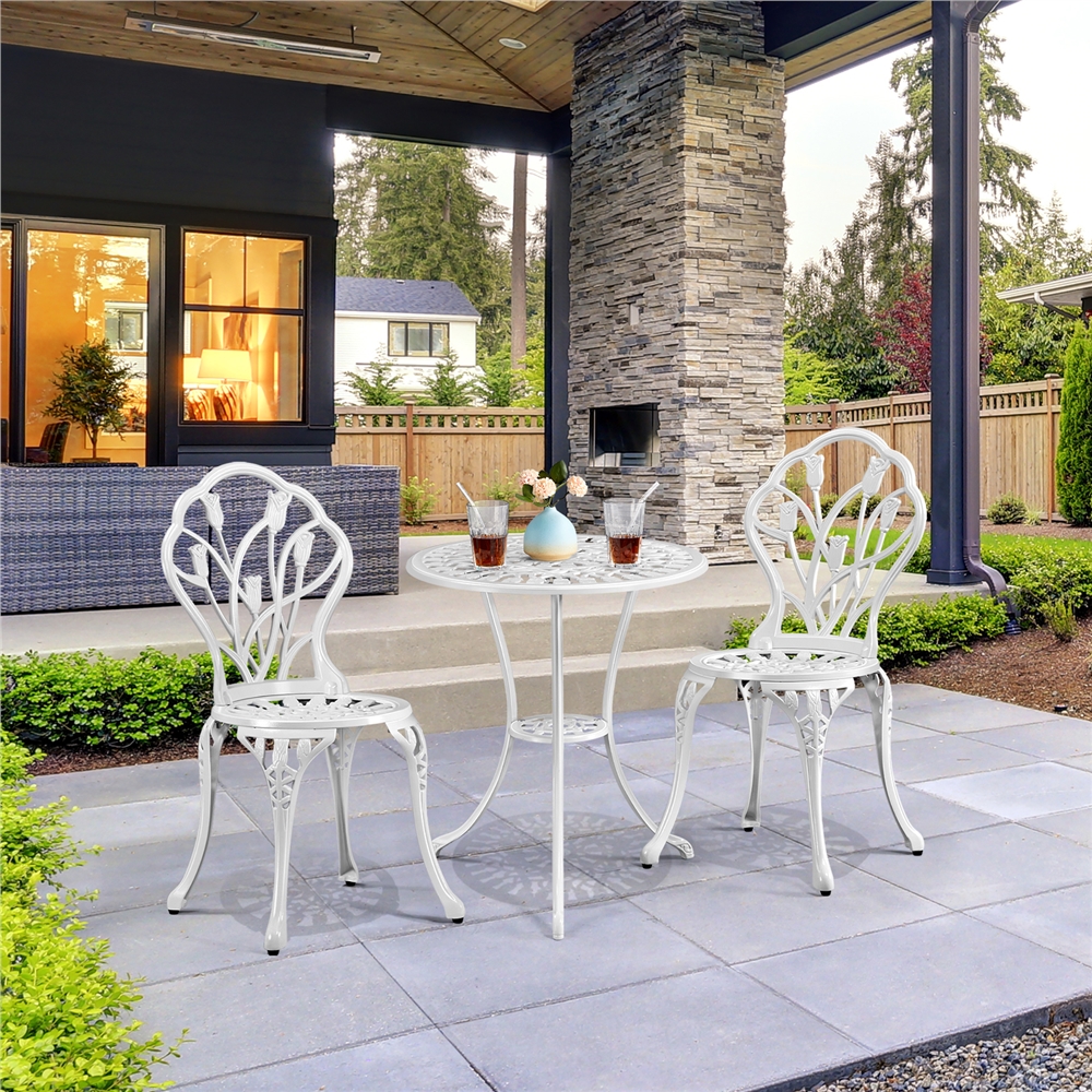 Topeakmart 3 Piece Aluminium Patio Bistro Table and Chairs Set Outdoor Furniture Bistro Set-White - image 3 of 14