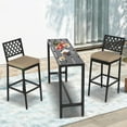thumbnail image 2 of 3-Piece Outdoor Patio Bar Set, Bar Height Patio Dining Set, Weather-Resistant Bistro Counter Pub Set with Cushions & Slatted Tabletop for Backyard (Black, 47" Table and 2 "X stools), 2 of 7