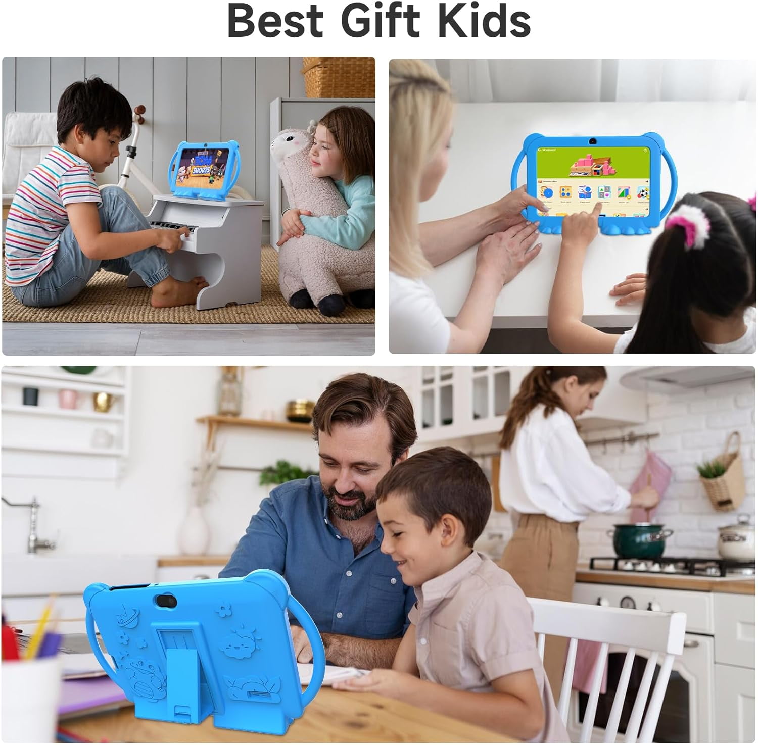 Kids Tablet 7 inch, Android 12 Tablet for Kids, 4GB RAM 32GB ROM, 512GB Expandsion, with Parental Control, Google Certified Toddler Tablet, WiFi, Bluetooth, Dual Camera with Silicone Case