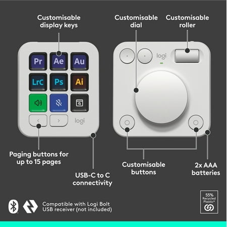 Logitech - MX Creative Console Programmable Keypad with 9 Customizable Keys & Control Dial for Graphic Design, Video Editing, more - Pale Gray