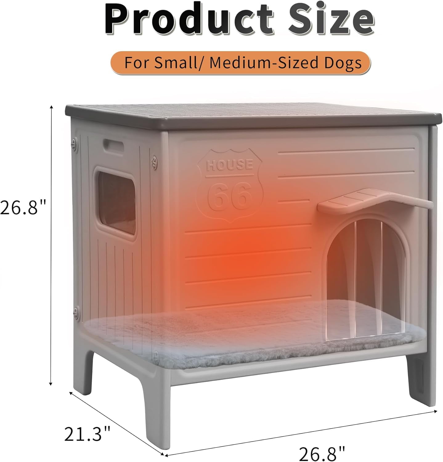 Dog House Outdoor Indoor for Small Medium Dogs, Insulated Dog House with Mat, Plastic Elevated Outdoor Dog House Waterproof Dog Kennel with Window, Clean Easily(M & Mat)