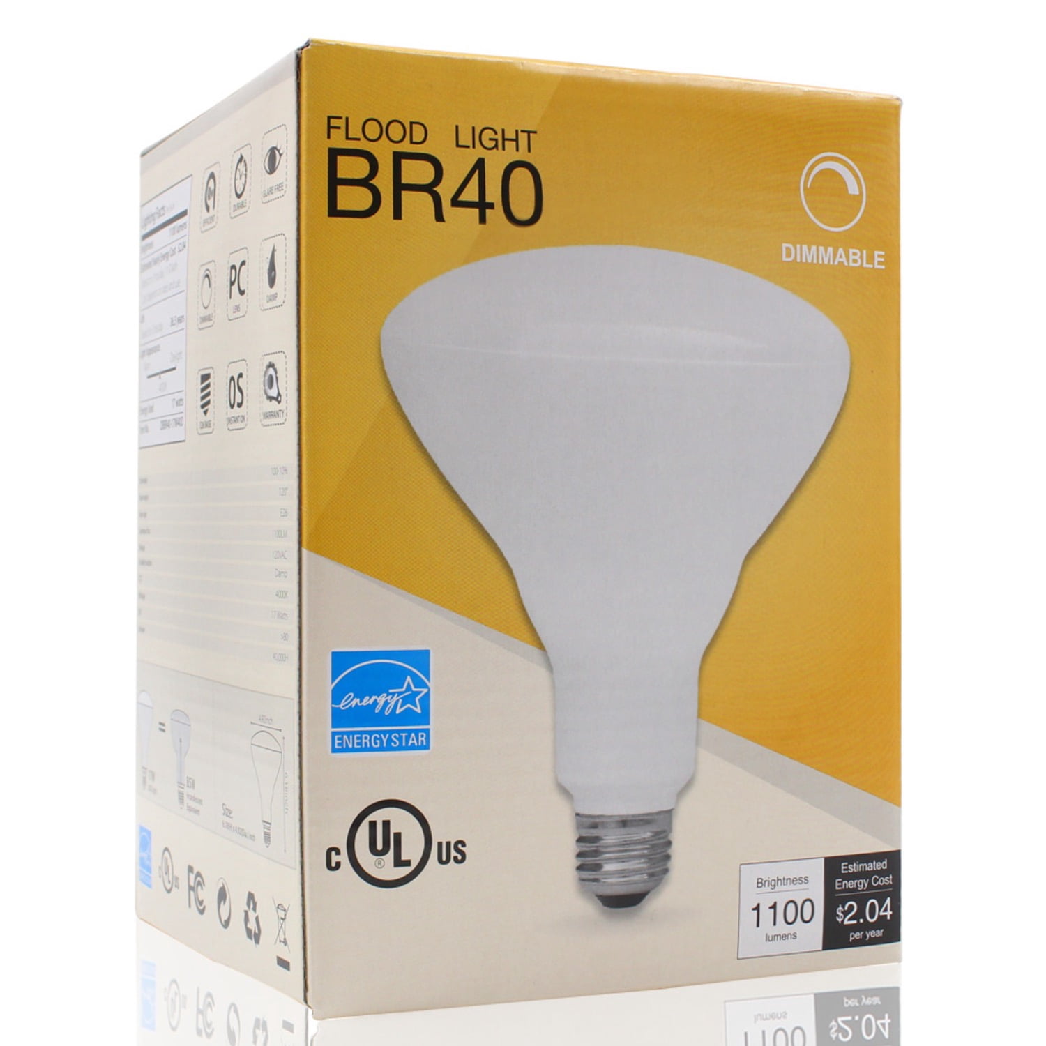 2 Pack 17W (85W Equiv.) Dimmable BR40 LED Bulb, Flood Light Bulb, 1100lm, 4000K Cool White, E26/E27 Base