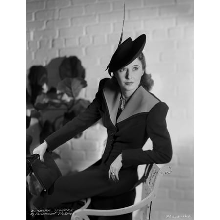 Barbara Stanwyck sitting Pose in Black Long Dress Classic Portrait ...