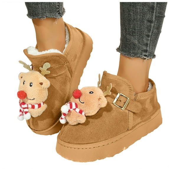 Christmas Platform Winter Snow Boots for Women Girls Cute Xmas Suede Fleece Lined Thermal Slip on Ankle Booties