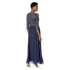 Alex Evenings Long A-Line Dress with Keyhole Cutout Neckline Navy/Nude