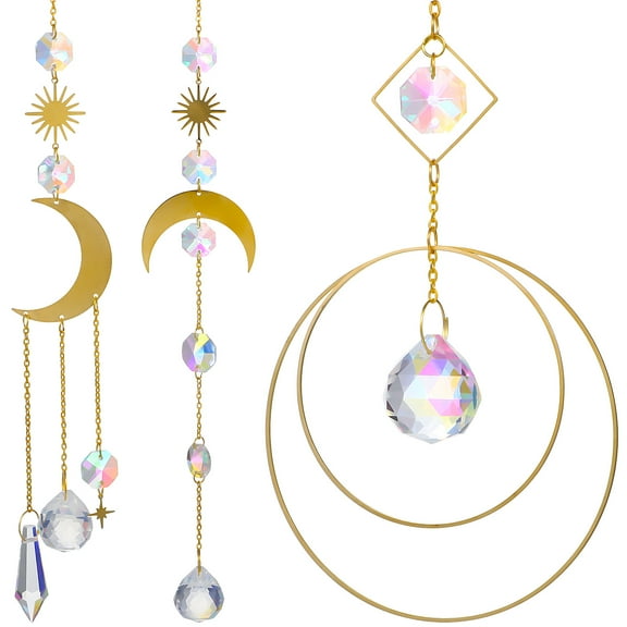 OUNONA 3Pcs Crystal Prisms Hanging Garden Assorted Color 16.51X1.57X0.79in Unique Wind Chimes
