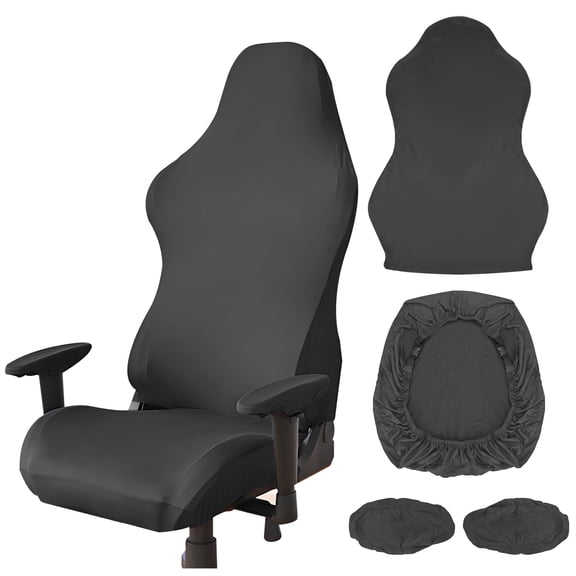 Polyester Gaming Chair Cover Set, Stretchable Game Chair Slipcovers with 2 Armrest Covers, Scratch-Proof Gamer Desk Chair Covers for Computer Office Seat (Black)