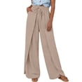 thumbnail image 4 of qolati Cotton Linen Pants for Women Casual Loose Drawstring Ruffle High Waist Beach Trousers Summer Flowy Wide Leg Palazzo Pants, 4 of 9