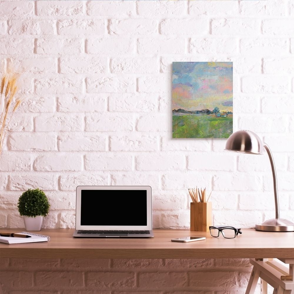 Stupell Industries Spring Meadow Sky with Field House Pastel Painting Canvas Wall Art Design by Jeanette Vertentes, 36" x 48"