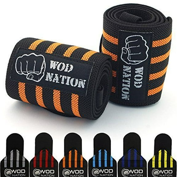 WOD Nation Wrist Wraps & Straps for Gym & Weightlifting (24 inch) - Essential Weight Lifting Wrist Wraps & Gym Wrist Straps Support for Optimal Powerlifting Performance For Women & Men - Black/Orange
