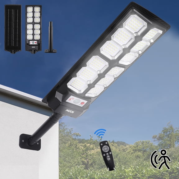 MUCH Solar Street Lights Outdoor - 8500K 90000LM Motion Sensor LED Solar Parking Lot Light with Remote, Dusk to Dawn Solar Security Light Flood Light for Yard,Garden, Patio, Outside