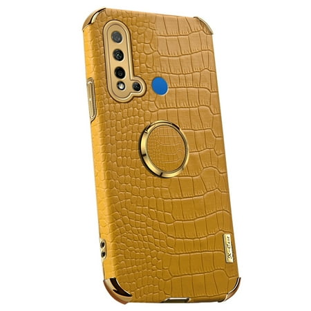 Shoppingbox Case for Huawei P20 Lite (2019), Soft TPU Leather Shockproof Bumper Case with Ring Stander Protective Cover - Yellow
