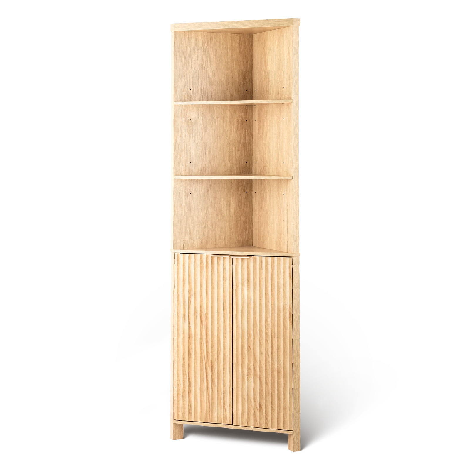 Ktaxon Corner Bathroom Cabinet with Fluted Double - doors, 5 - Tier Freestanding Storage, Oak