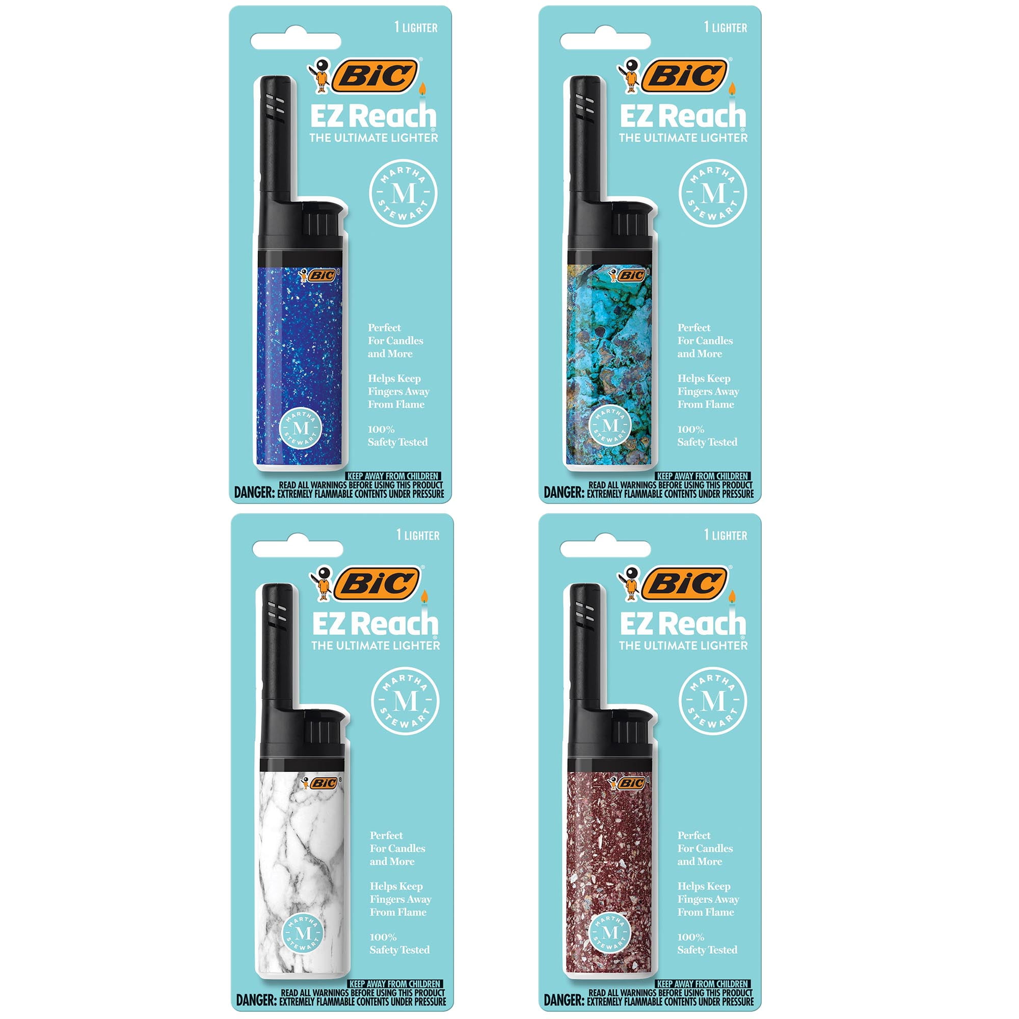 BIC EZ Reach Candle Lighter, The Ultimate Lighter with Extended Wand for Grills and Firepits (1.45-inch), Martha Stewart Design, 4 Count Pack (Assortment of Designs May Vary)