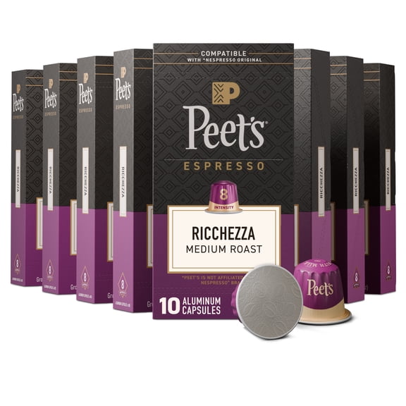 (10 pack) Peet's Coffee Ricchezza Premium Medium Roast Intensity 8 Espresso Coffee Pods, 10 Count