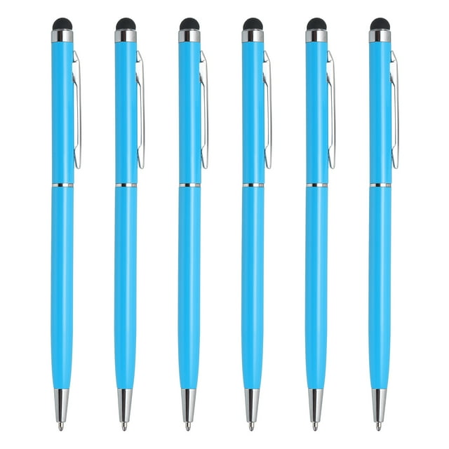 Unique Bargains 6pcs Metal Stylus Pen Ballpoint Pen 2 in 1 Universal Retractable Ink Pen with Stylus Tips, Light Blue