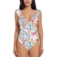 thumbnail image 2 of Yiaed Abstract Marble Texture Print Women's Ruffled One Piece Swimsuit V Neck Swimwear Slimming Monokini for Woman-Small, 2 of 8