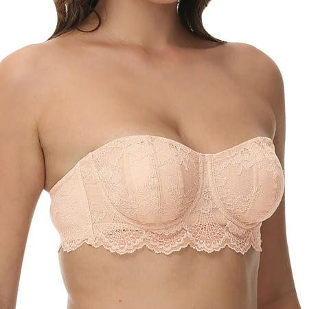 Clearance!Uooqdmx Bras for Women Strapless Bra Strapless Bra Lace Plus Size Padded Underwire Bras Women s Lingerie  Sleep & Lounge Pink D