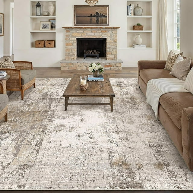 x Washable Area Rug for Living Room Bedroom Cream Neutral Carpet Low Pile Soft Thin Tapis Salon Abstract Modern Vacuumable Lightweight Large Throw Rug for Dining Room Kitchen