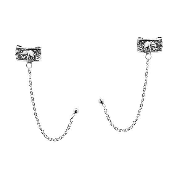 AeraVida Unisex Thai Elephant Ear Cuff with Chain Sterling Silver Stud Earrings for Jewelry Gifts