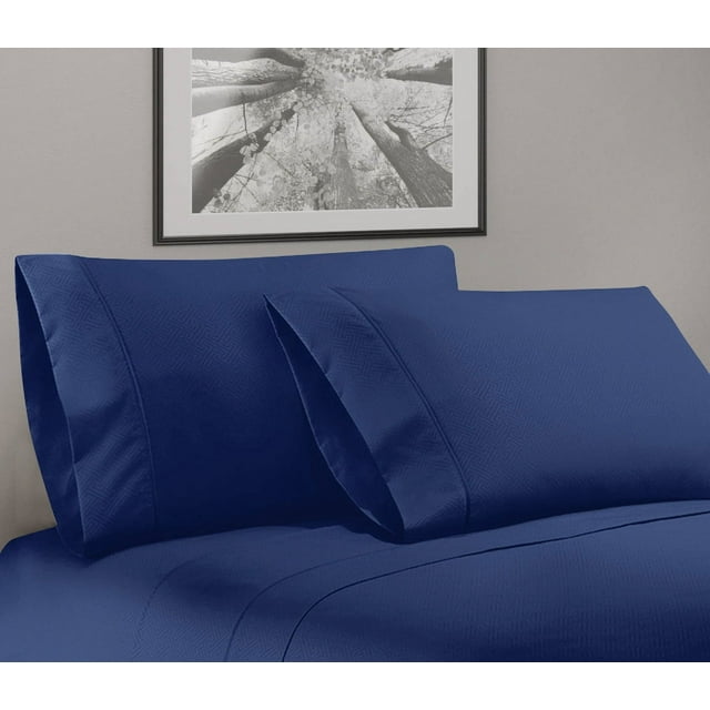 Greek Key Ultra Soft 1800 Series Egyptian Comfort 4 Piece Sheet Set (Queen, Navy)