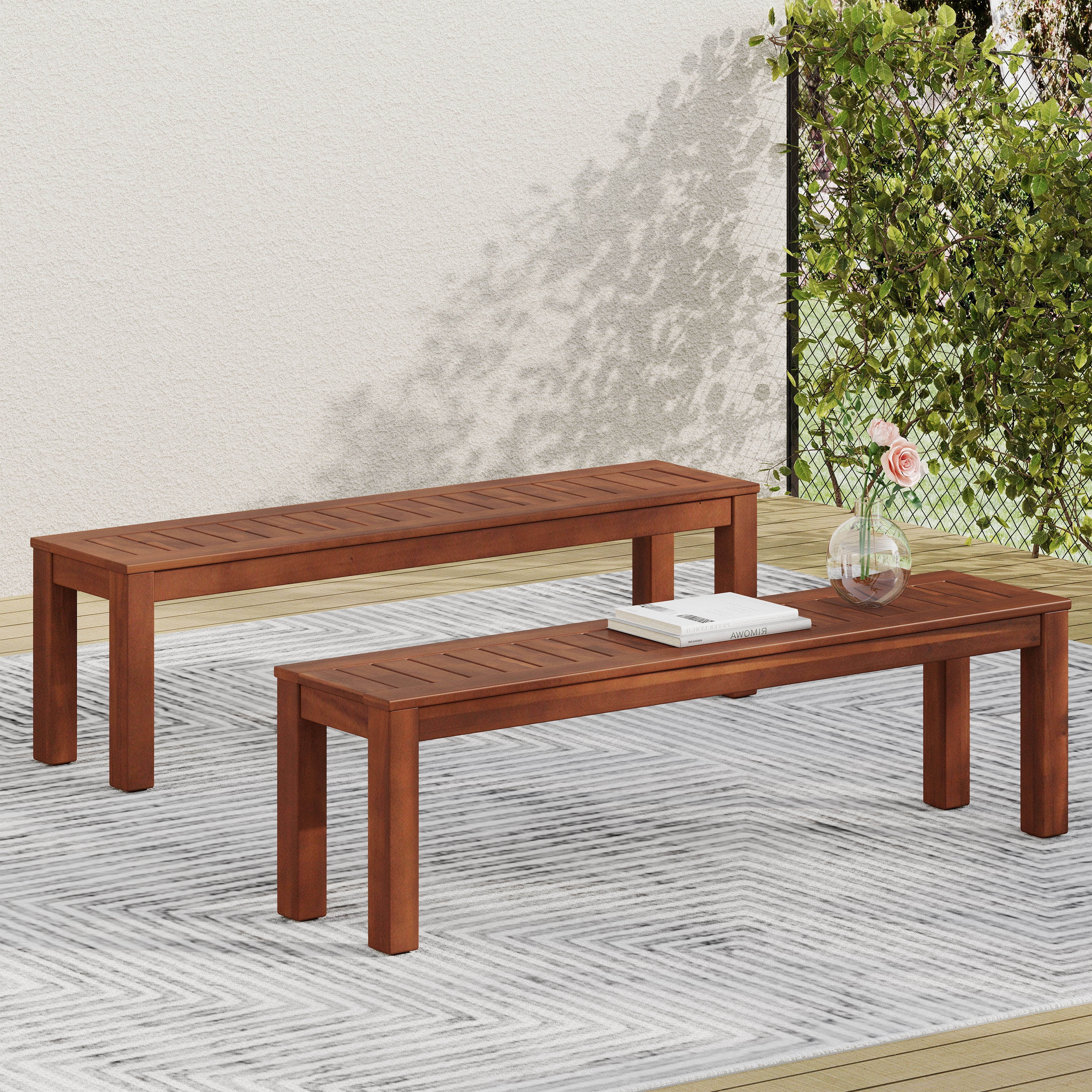 MAYEERTY 61.75''Outdoor Benches Stylish and Modern Outdoor Bench, Ergonomic Design, Comfortable Sitting ( SET OF 2 )