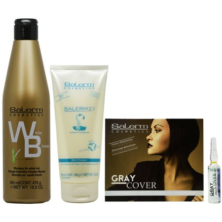 Salerm White Shampoo for Gray Hair + 21 Silk Protein Leave ...