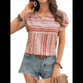 thumbnail image 2 of Blusas de Verano de Corta para Mujer, Blusas Elegantes e Informales, Color Rojo, Talla M, 2 of 9
