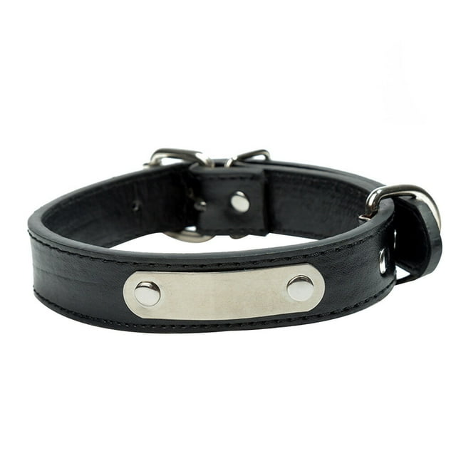kurtrusly PU Leather Dog Collar Padded Personalized Pet ID Collar Customized for Small Medium Large Dog - Black